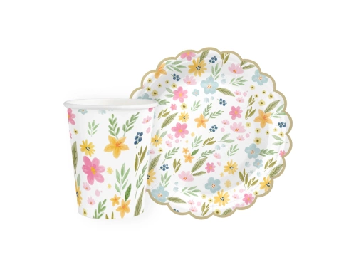 Készlet poharak + papírtányérok Field Flowers - 12 db.