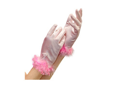 Rózsaszín szatén kesztyű szegéllyel - gyerekeknek