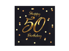 Ötvenedik születésnapi szalvéta fekete - 33 cm - 20 db.