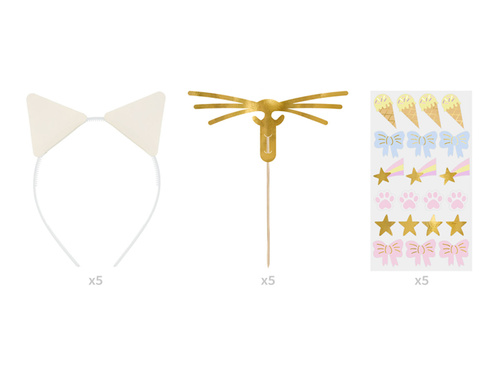 Fejpánt macskafüllel + bajusz - 5 szett