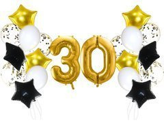 30. születésnapi lufi készlet arany és fekete - 21 db.