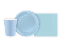 Pohár + szalvéta + papírtányér készlet világoskék - 44 db.