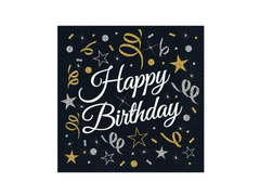 Boldog születésnapot szalvéta fekete - 33 cm - 20 db.