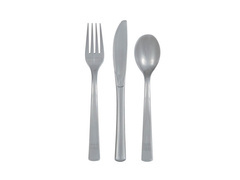 Ezüst műanyag evőeszközök - 18 darab.