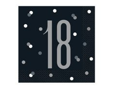 Tizennyolcadik születésnapi fekete szalvéta - 33 cm - 16 db.