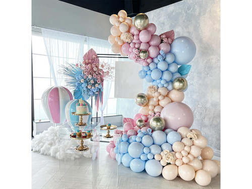 Léggömb girland léggömb készlet rózsaszín, kék és krém - 125 db.