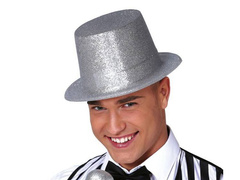 Ezüst hengeres kalap csillámmal - 1 db.