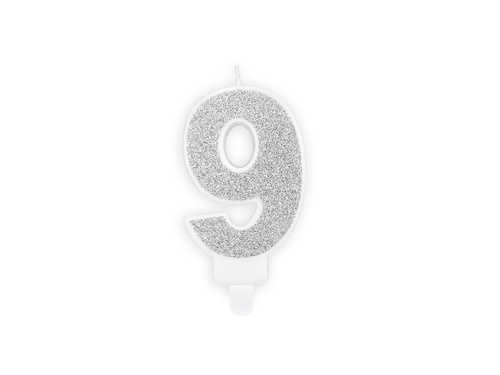 Számgyertya csillámmal - 9 - 1 db.