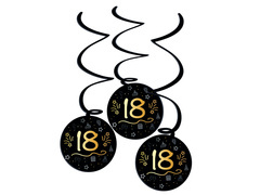 Függő dekoráció örvények 18. születésnapi bulira fekete - 3 db.