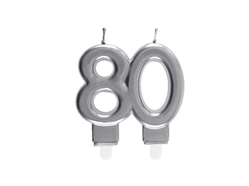 80. születésnapi gyertya ezüst - 7,5 cm - 1 db.