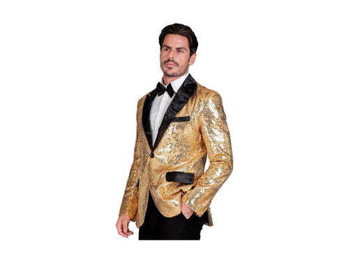 Party Fashion - arany flitteres blézer szatén gallérral és zsebekkel