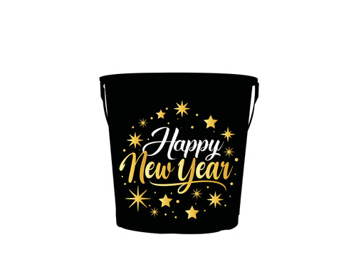 Boldog új évet fém italhűtő vödör - 19 x 23 cm - 1 db.