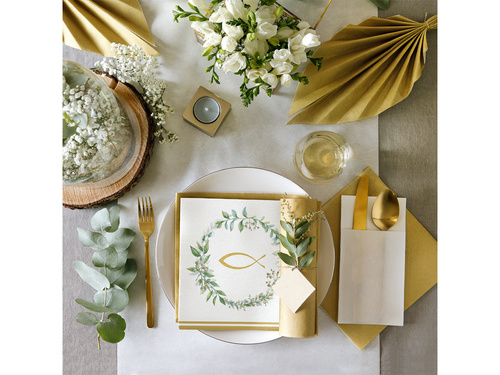 Serwetki komunijne Ryba z listkami - 40 cm - 50 szt.