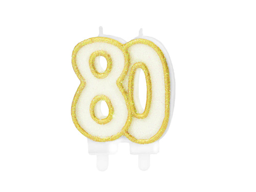 Arany csillogó 80. évfordulós gyertya - 8,5 cm - 1 db.