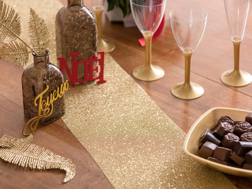Dekoráció csillogó asztali futó - arany - 18 cm x 5 m - 1 db.
