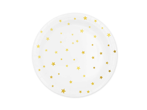 Csészék + szalvéták + papírtányérok készlet fehér arany csillagokkal - 22 db.