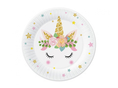 Virágos egyszarvú születésnapi papírtányér - 18 cm - 6 db.