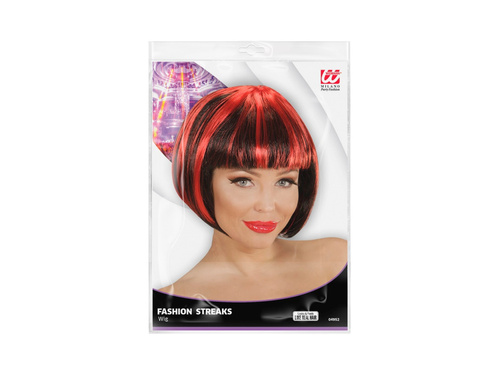 Fekete és piros paróka divatos kiemelésekkel