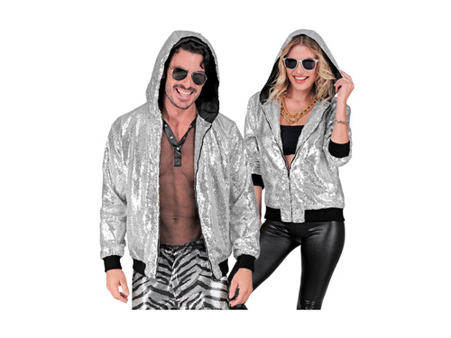 Party flitteres kabát - kapucnis bomber - ezüst