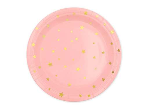 Rózsaszín papírtányérok arany csillagokkal - 23 cm - 6 db.