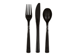 Fekete műanyag evőeszközök - 18 darab.