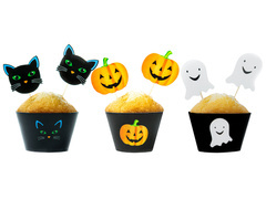Szellem, macska és tök cupcake dekoráció készlet - 12 db.