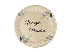 Kraft tányérok lánybúcsúhoz zöld levelekkel - 18 cm - 6 db.