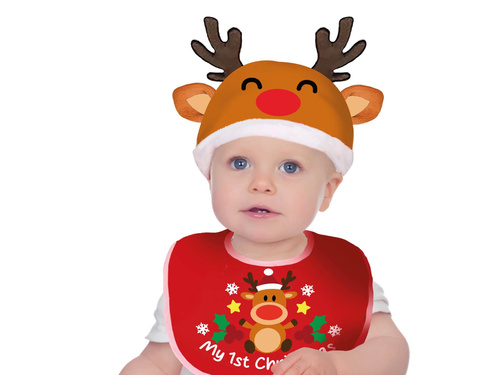 Karácsonyi mellény szett + rénszarvas sapka - 1 op.