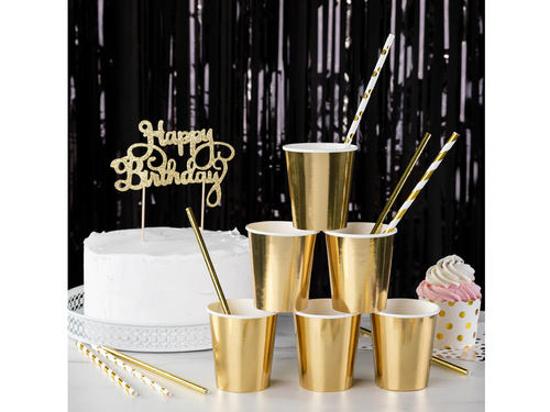 Cső szívószál fehér arany pöttyökkel - 10 db.