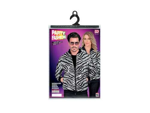 Ezüst flitteres party dzseki - bomber dzseki - zebra motívummal