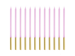 Születésnapi gyertyák lila és arany - 14 cm - 12 db.