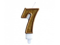 Számgyertya arany szegéllyel és arany csillogással - 7 - 1 db.