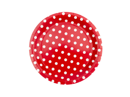 Papírtányérok piros fehér pöttyökkel - 23 cm - 6 db.