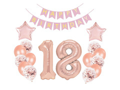 Tizennyolcadik születésnapi lufi készlet rózsaszín arany - 17 db.