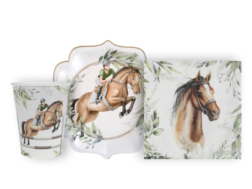 Csészék + szalvéták + papírtányérok Lovaglás - 40 db.