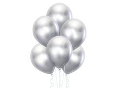 Ezüst krómozott latex lufi - 30 cm - 5 db.