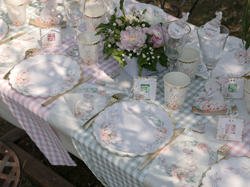 Rózsaszín kockás asztali futó dekoráció - 26 cm x 3 m - 1 db.