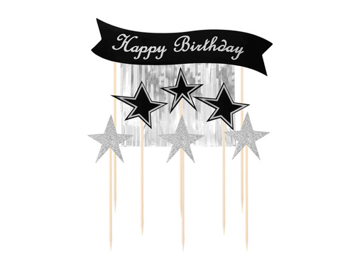 Boldog születésnapot tortadísz ezüst szedőkkel - 7 db.