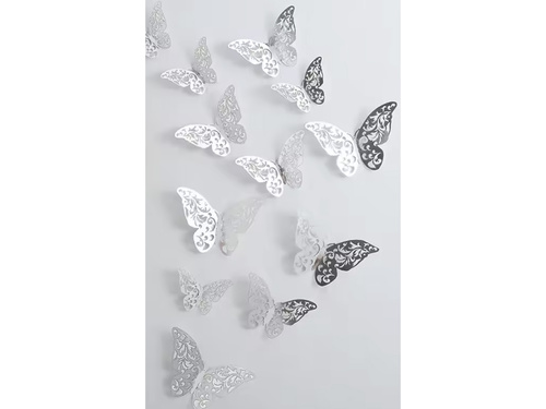 Tükördíszítés Ezüst pillangók 2D - 12 db.