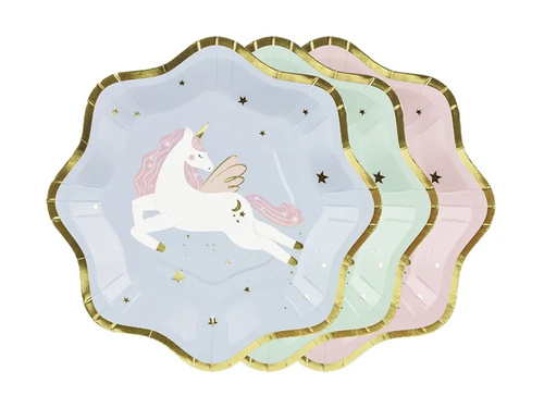 Egyszarvú születésnapi papírtányér - 18 cm - 6 db.