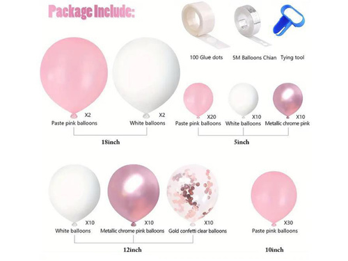 Léggömb girland léggömb készlet fehér és rózsaszín - 107 db.