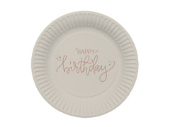 Bézs színű Happy Birthday papírtányér - 23 cm - 8 db.