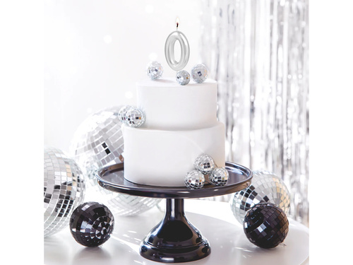 Fémszínű ezüst számgyertya - 0 - 1 db.