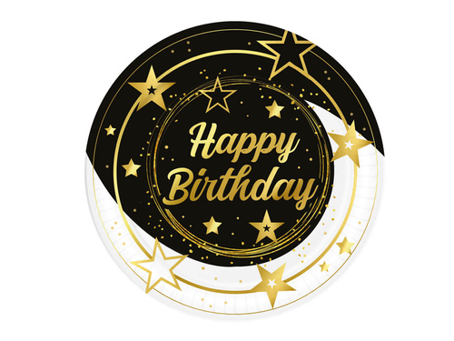 Boldog születésnapot papírtányér fekete - 23 cm - 6 db.
