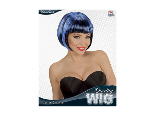 Fekete és kék paróka divatos kiemelésekkel