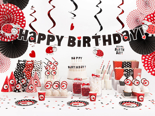 Piros cső szívószál fehér pöttyökkel - 10 db.