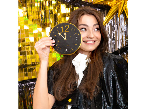 Szilveszteri óra Boldog új évet szalvéta fekete - 33 cm - 10 db.