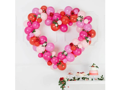 Piros léggömb füzér keretben Szív - 104 elem