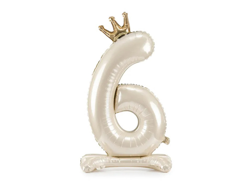 Álló fólialufi 6-os krémszínű krémszínű lufi koronával - 84 cm - 1 db.
