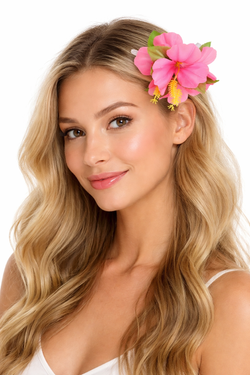 Hawaii rózsaszín virágos kitűző - 1 db.